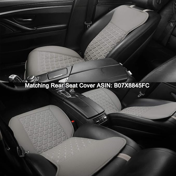 Black Panther 1 Pair Luxury PU Car Seat Covers Protectors for Front Seats, with Partial Backrest Coverage (Middle Part Only), Triangle Pattern, Compatible with 95% Cars - Grey