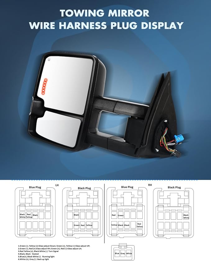 ECCPP Towing Mirrors Compatible With 2003-2006 For Chevy Silverado 2003-2006 For GMC Sierra With Power Heated Turn Signal Light switchback light on cover Back up lamp Black Texture