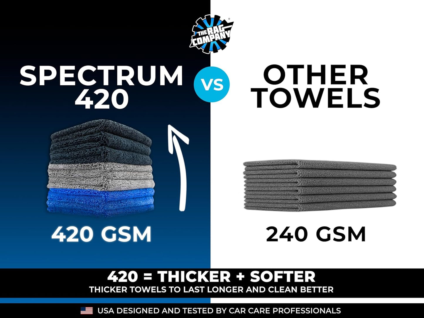 The Rag Company - Drying Towels for Car Detailing - Premium Microfiber Cloth Perfect for a Streak-Free Finish - Spectrum 420 Dark Pack - 420 GSM, 16" x 16" (9-Pack)