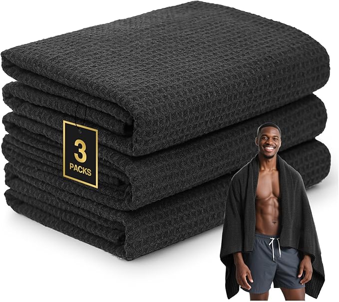 Microfiber Sweat Towel Quick Dry Lightweight Absorbent 3 Pack，Fast Drying 27‘’ X 55‘’ Negative Ions Odorless Gym Towels for Men & Women Yoga Sports Travel Outdoor Camping Gym (Large Black)