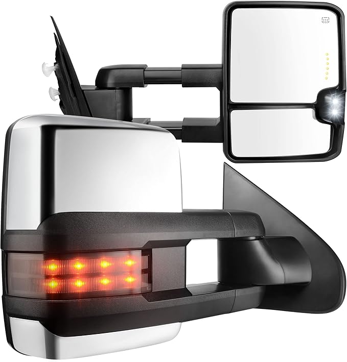AUTOSAVER88 Towing Mirrors Compatible with 2014-2018 Chevy Silverado GMC Sierra 1500, 2015-2018 Silverado/Sierra 2500HD 3500HD Pickup, Tow Mirrors with Power Heated Turn Signal Light LH+RH Side Pair