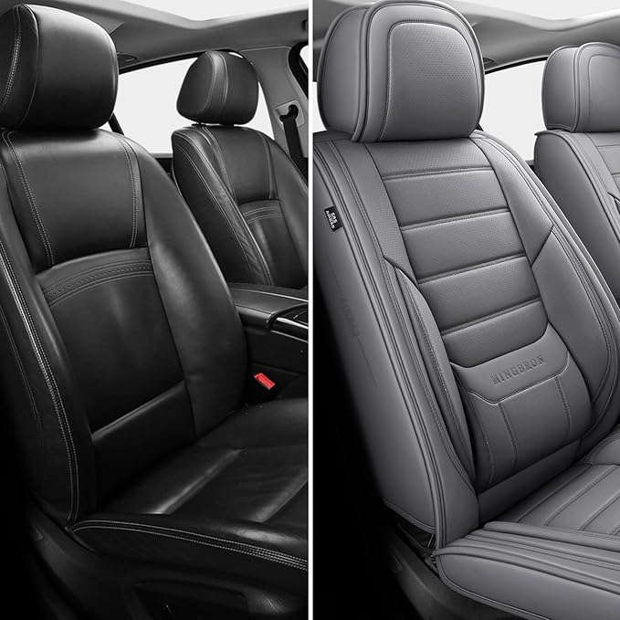 Front Car Seat Covers, Leather Car Seat Covers, Fit for Most Cars SUV and Most Sedan Grey
