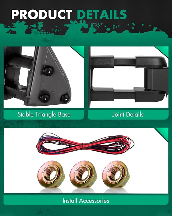 SCITOO Towing Mirrors fit 1999-2002 for Chevy For GMC Silverado Sierra 2000-2002 for Suburban Yukon XL 1500 2500 for Tahoe Yukon Power Heated LED Signal Light Pair Tow Mirrors