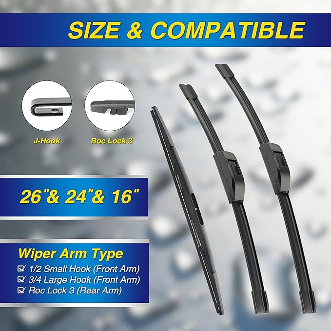 5 PLUS® Silicone Windshield Wipers Replacement for 2019 2020 2021 2022 2023 Honda Passport Wiper Blades(Set of 3),Automotive Replacement Windshield Wiper Blades For My Car-26"/24"/16"