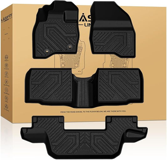 LASFIT Floor Mats for Ford Explorer 2015-2019 7 Seater All Weather TPE Car Liners Custom Fit for Front, Rear and 3rd Row, Black 4pcs