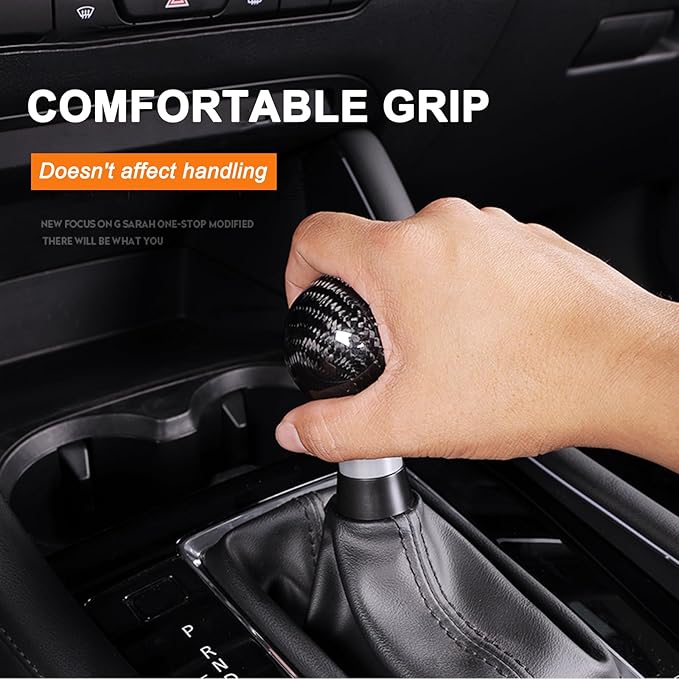 Real Carbon Fiber Shift Knob Gear Shifter Knobs with 3 Adapters Round Ball for Most Manual Car Universal Gear Shift Knob (Black)