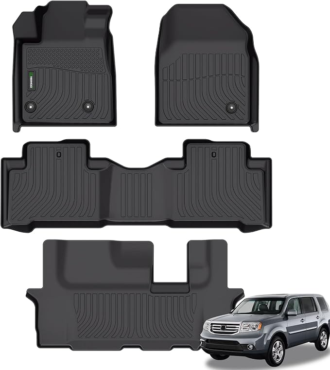ANBINGO®Floor Mats Fit for Pilot 2009-2015.All Weather Protection TPE Waterproof Non-Slip Floor Liners Fit 1st & 2nd &3 rd Row Set Accessories-Black
