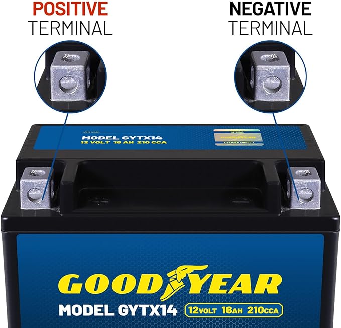 Goodyear GYTX14-12 Volt 16 AH, 210 CCA, Rechargeable High-Performance, Maintenance Free, SLA - AGM Battery for Motorcycle, ATV, UTV, 4-Wheeler, Snowmobile, Watercraft and more!