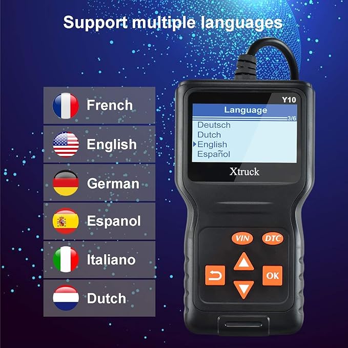 Y10 Universal OBD2 Scanner Check Engine Light Car Code Reader, OBDII Diagnostic Scan Tool Read and Clear Erase Codes, Get Vehicle Information, Data Flow, Real-time Curve