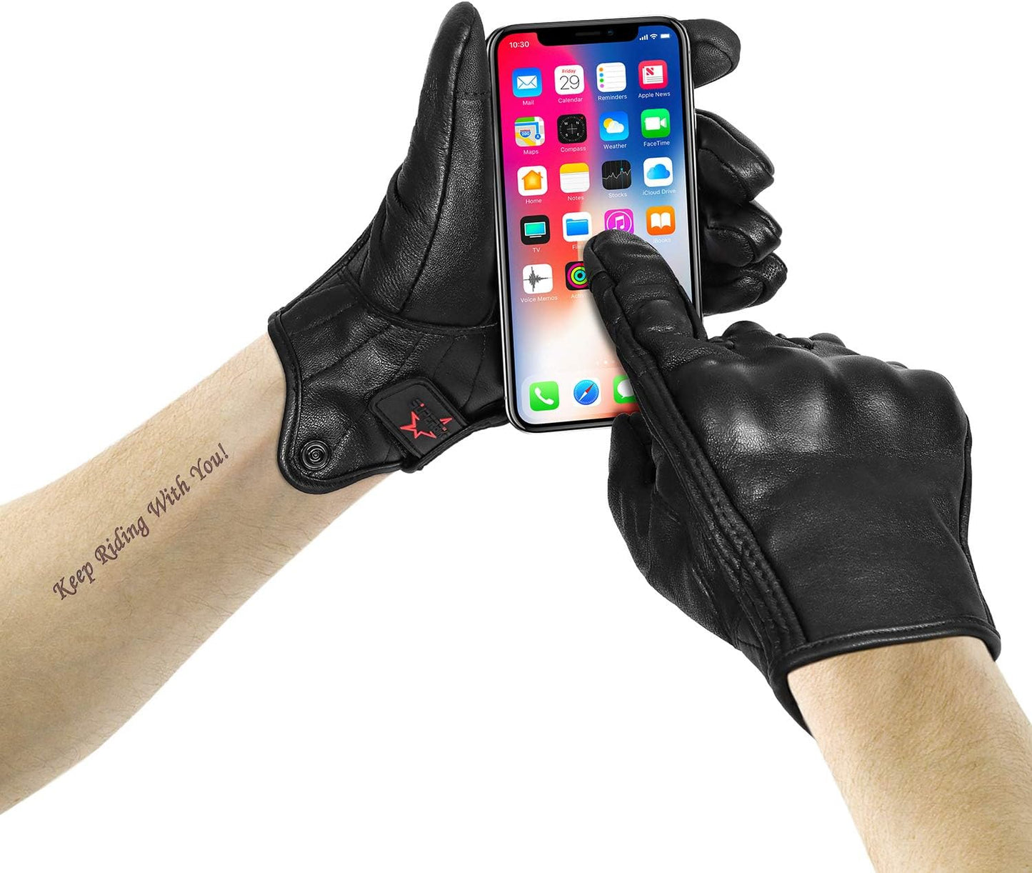 Full finger Goat Skin Leather Touch Screen Motorcycle Gloves Men/Women S,M,L,XL,XXL (Non-Perforated, S)