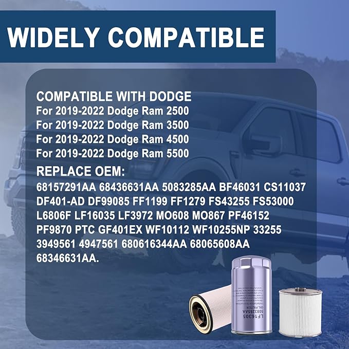 68157291AA 68436631AA 5083285AA Fuel Filter Water Separator and Oil Filter Set Replaces Compatible with Dodge Ram 2019 2020 2021 2022 6.7L for Cummins Diesel 2500 3500 4500 5500
