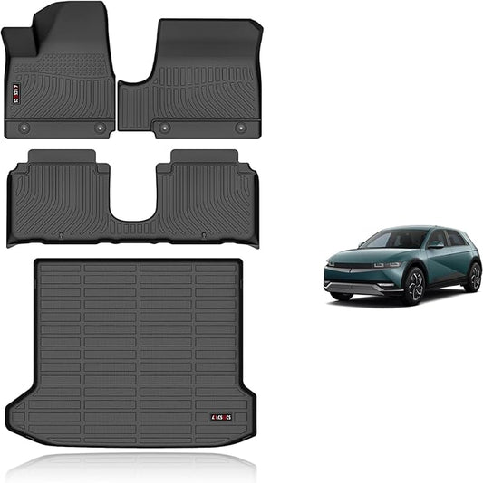 KELCSEECS Floor Mats & Cargo Liner Custom for 2024 2023 2022 Hyundai Ioniq 5 Movable Center Console (Sliding Center Console) All Weather Car Mat TPE Floor Liners Ioniq 5 Accessories Trunk Mat