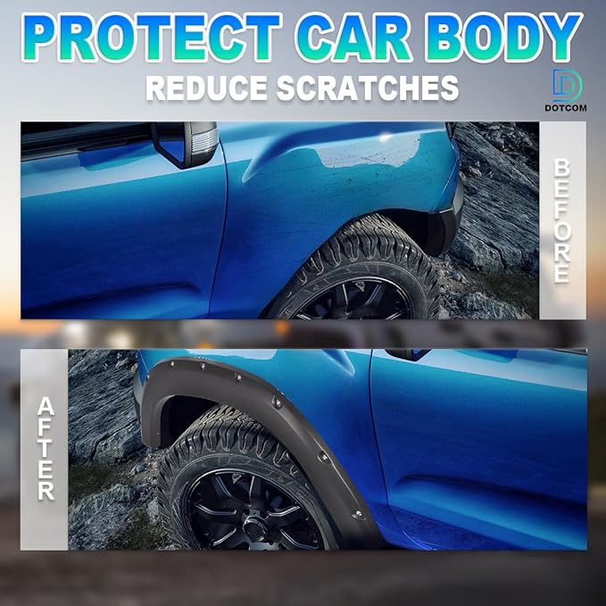 DOTCOM Fender Flares,Compatible with 2007-2014 Toyota FJ Cruiser,Paintable Matte Pocket Wheel Arch Cover Trim,Textured Riveted Style 4PCS