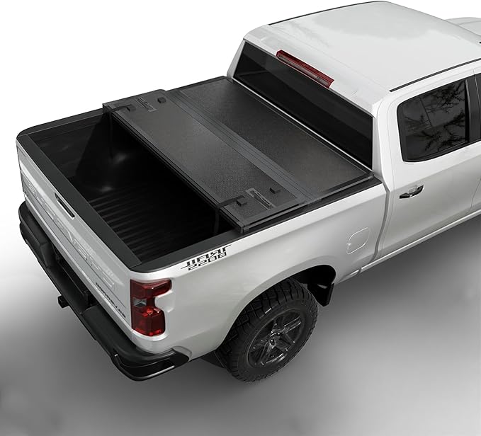 Hard Folding Truck Bed Tonneau Cover |THTF030|Fits Chevy/GMC Silverado/Sierra 1500(2007-2026) 2500 3500 HD(2007-2019), Works w/MultiPro/Flex Tailgate 6' 7" Bed (79.4")