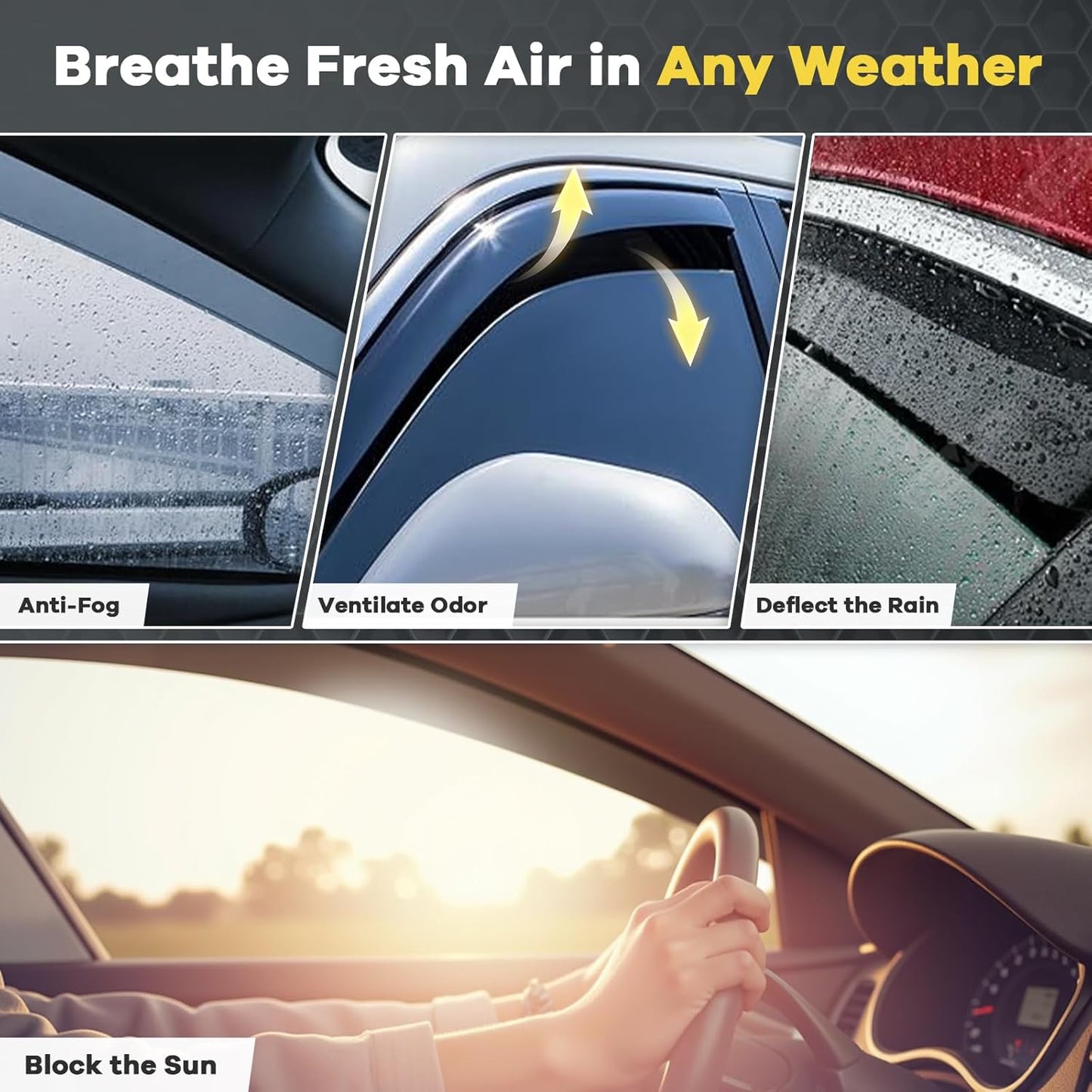 4pcs in Channel Window Rain Guards Fit for 2019-2025 Dodge Ram 1500 Crew Cab New Body Style Durable Truck Window Visors Deflectors Vent Shade Exterior Car Accessories 2020 2021 2022 2023 2024