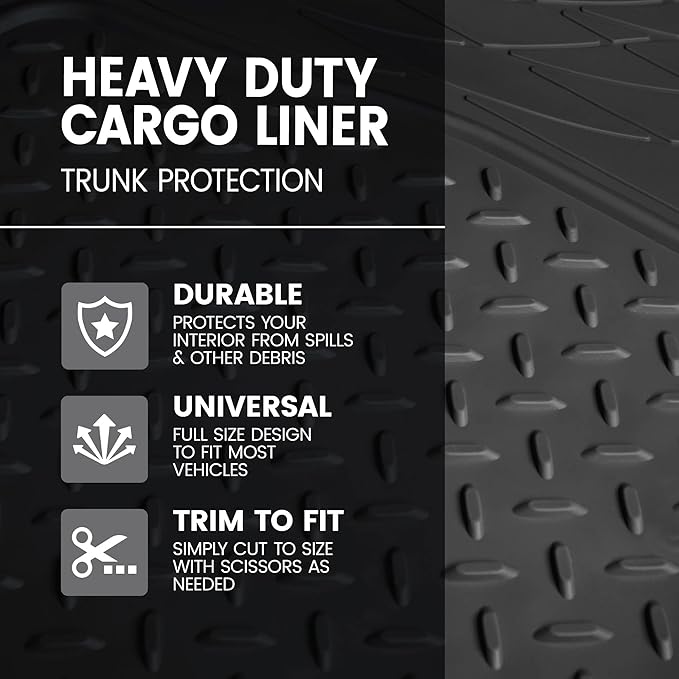 BDK Heavy Duty Rubber Cargo Mat Liner - All-Weather Trunk Protection, Trim-to-Fit Design for Cars, SUVs, Vans & Trucks - Non-Slip, Waterproof, Durable Cargo Floor Liner - 54" x 43.5" x 0.25" - Black