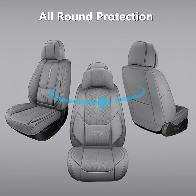 NS YOLO Full Coverage Leather Car Seat Covers for Cars,SUVs and Pick-up Trucks,Car Seat Protector,Automotive Seat Covers,Car Seat Cushion,Grey Seat Cover,Front Seat Cover for 2 Seats
