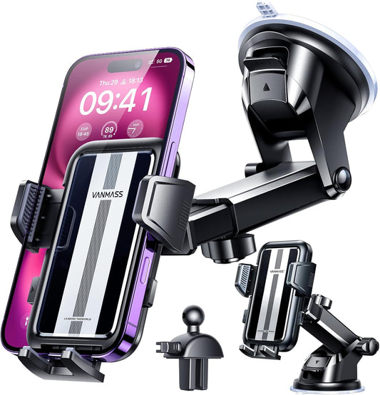 VANMASS 2025 True Upgrade [85+LBS] Phone Holders for Your Car [Strongest Suction & Clip] Cell Phone Mount Dashboard Windshield Vent Stand Cradle for iPhone 16 Pro Max 15 14 13 Android, Silver