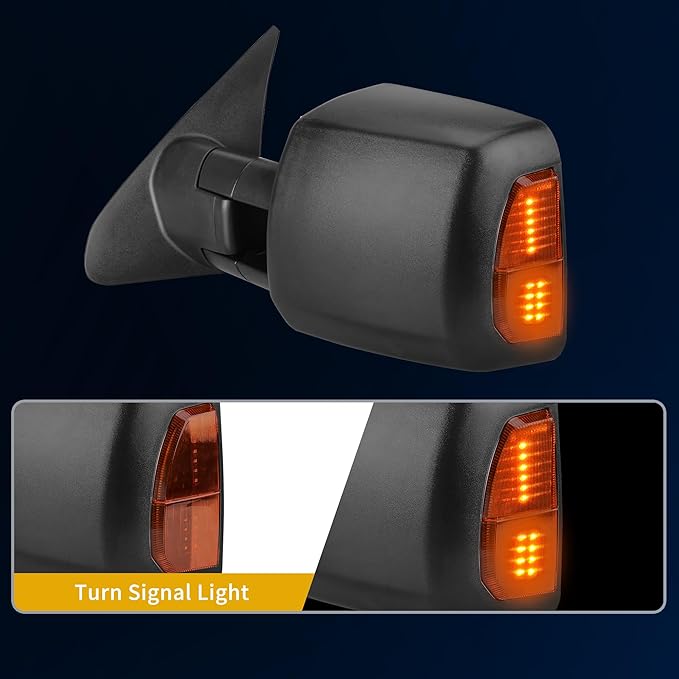 DWVO Towing Mirrors Fits 2007-2017 Toyota Tundra, Power Adjusted Heated Turn Signal Light Manual Telescoping and Folding Tow Mirror