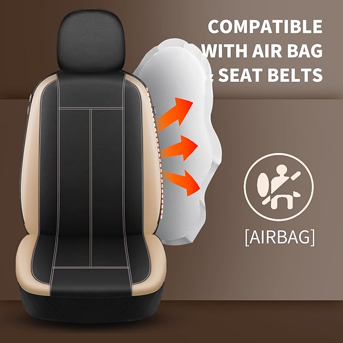Neoprene Waterproof Car Seat Covers, Premium Cloth Seat Covers, Car Seat Cover Front Seats Airbag Compatible, Universal Automotive Comfort for Most Cars,Trucks,SUVs(Black Beige 816)