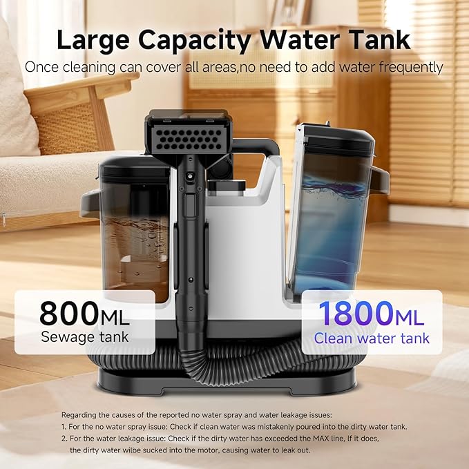 Portable Spot Cleaner Machine for Carpet and Upholstery - 18Kpa Carpet Cleaner with Dual BrushHeads, Easy Move, Cleaning Machine for Furniture, Couch, Stairs, Car and Pet Stain, White