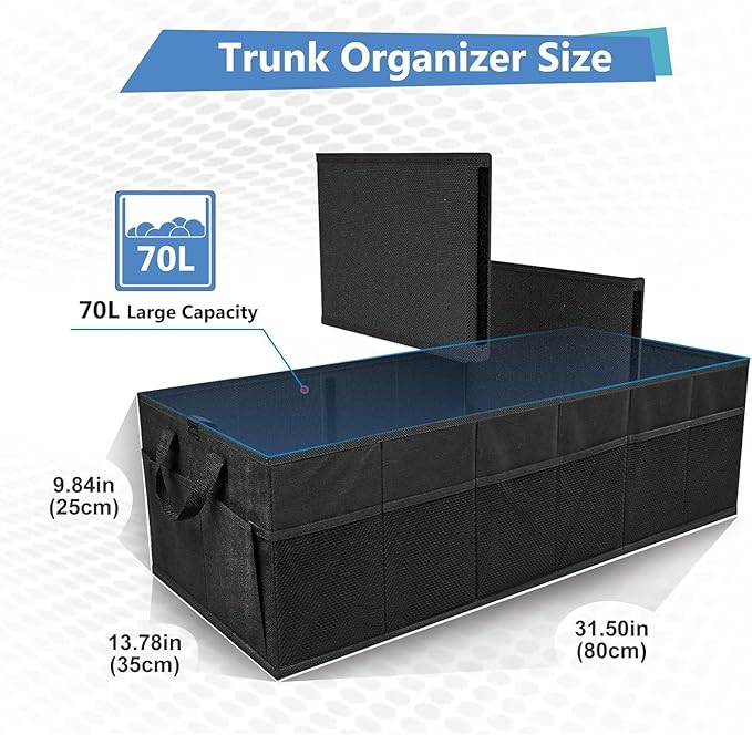 MIU COLOR Trunk Organizer for Car, Car Organizer, Sturdy Trunk Organizer for SUV, Non-Slip Bottom, Storage Organizer for Sedans, Van, Jeep, Grocery, Large 3 Compartments, Ebony 32"×13"×10.6"