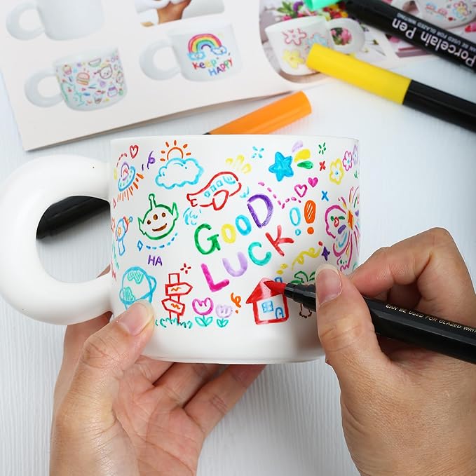 Paint Your Own Ceramic Mug Kit - DIY Ceramic Painting Kit for Adults Kids, Paintable Ceramic Mug Decorating Set, Custom Mugs Design Your Own, Ceramic Painting Kit Includes Mug, Paints, Manual