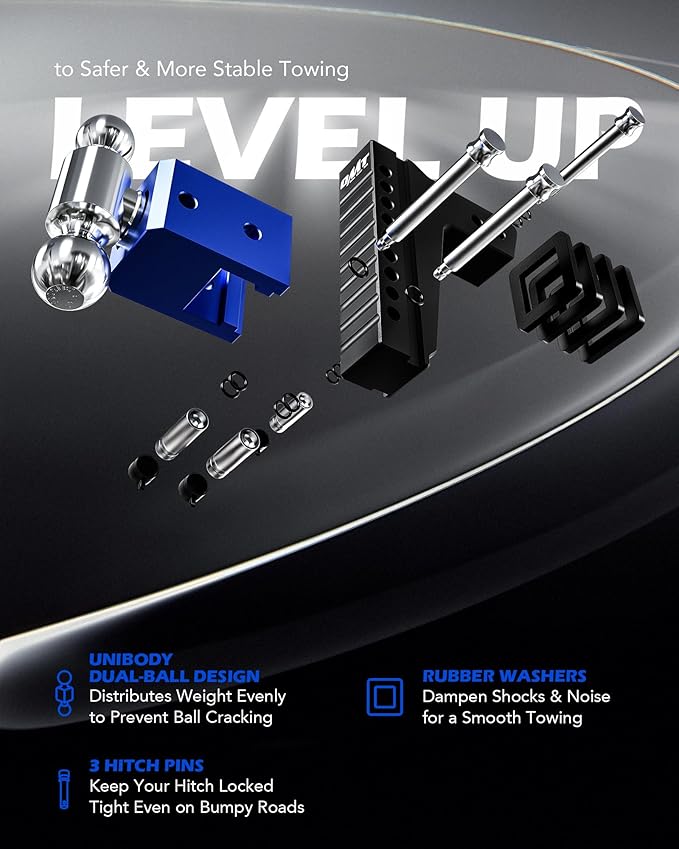 Orion Motor Tech Adjustable Trailer Hitch, Heavy Duty 2.5 inch Receiver Hitch, 8" Drop Hitch with 2" & 2-5/16" Balls, 360° Dual-Ball Mount with 18500lb Towing Capacity for Class IV & V Vehicles