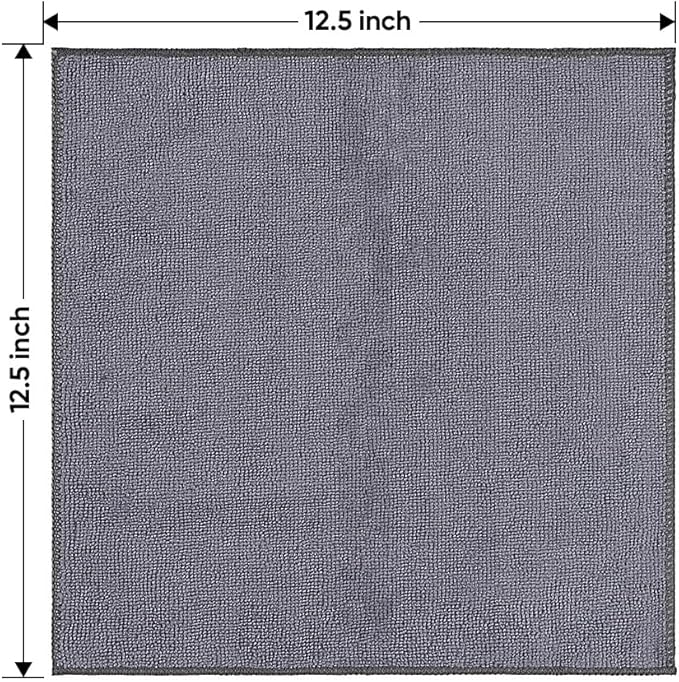 HOMEXCEL Microfiber Cleaning Cloth 12 Pack, 12.5 x 12.5 inch Microfiber Towels for Cars, Ultra Absorbent Washing Cloth, Lint Free Streak Free Cleaning Rags for Car, Kitchen, and Window (Grey)