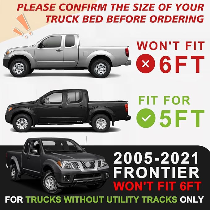 TripleAliners Truck Bed Mat Compatible with 2005-2021 Nissan Frontier Accessories 5FT Truck Bed Liner Perfectly Flush All Weather Protection TPE Heavy Duty Pickup Cargo Mat