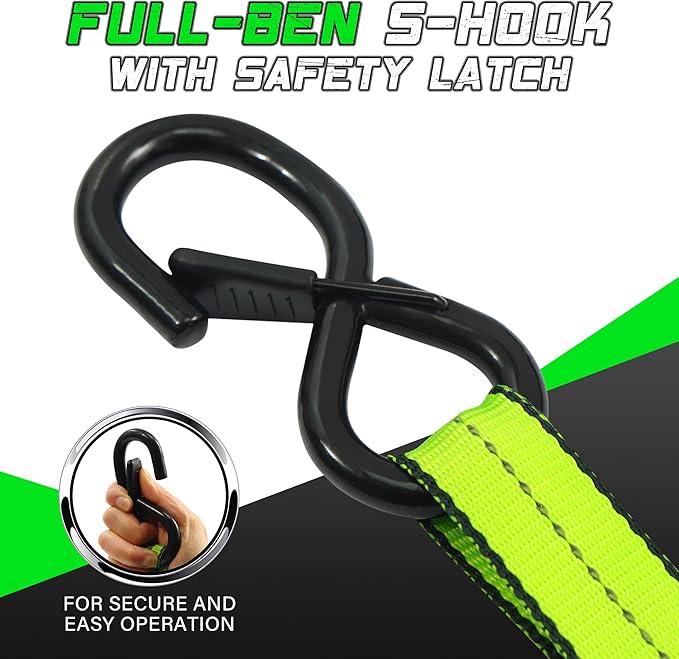 Motorcycle Tie Down Strap (4PK 1.5INX8FT) - 5,250lb Break Strength, Premium Ratchet Tie Down Straps Set, Soft Loop Ratchet Straps for Moving Appliances, Lawn Equipment, Cargo Straps for Trucks