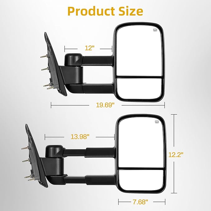 DWVO Towing Mirrors Compatible with 2015-2018 Silverado Sierra 2500 HD 3500 HD, 2014-2018 Chevy Silverado GMC Sierra 1500, Heated Telescoping Power Control Manually Folding Side Mirror