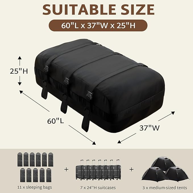 iBirdie Roof Rack Cargo Carrier 32.1 Cubic Feet, XXL Soft-Shell Rooftop Cargo Box, Waterproof Heavy Duty 1200D for Car with/Without Roof Rack, Includes Anti-Slip Mat, Door Hooks, 60x37x25 inches