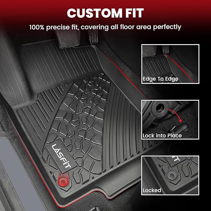 LASFIT Floor Mats for Jeep Cherokee 2015-2023 (Not Fit with Raised Dead Pedal) All Weather TPE Custom Fit Car Mats Floor Liners 1st & 2nd Row, Black
