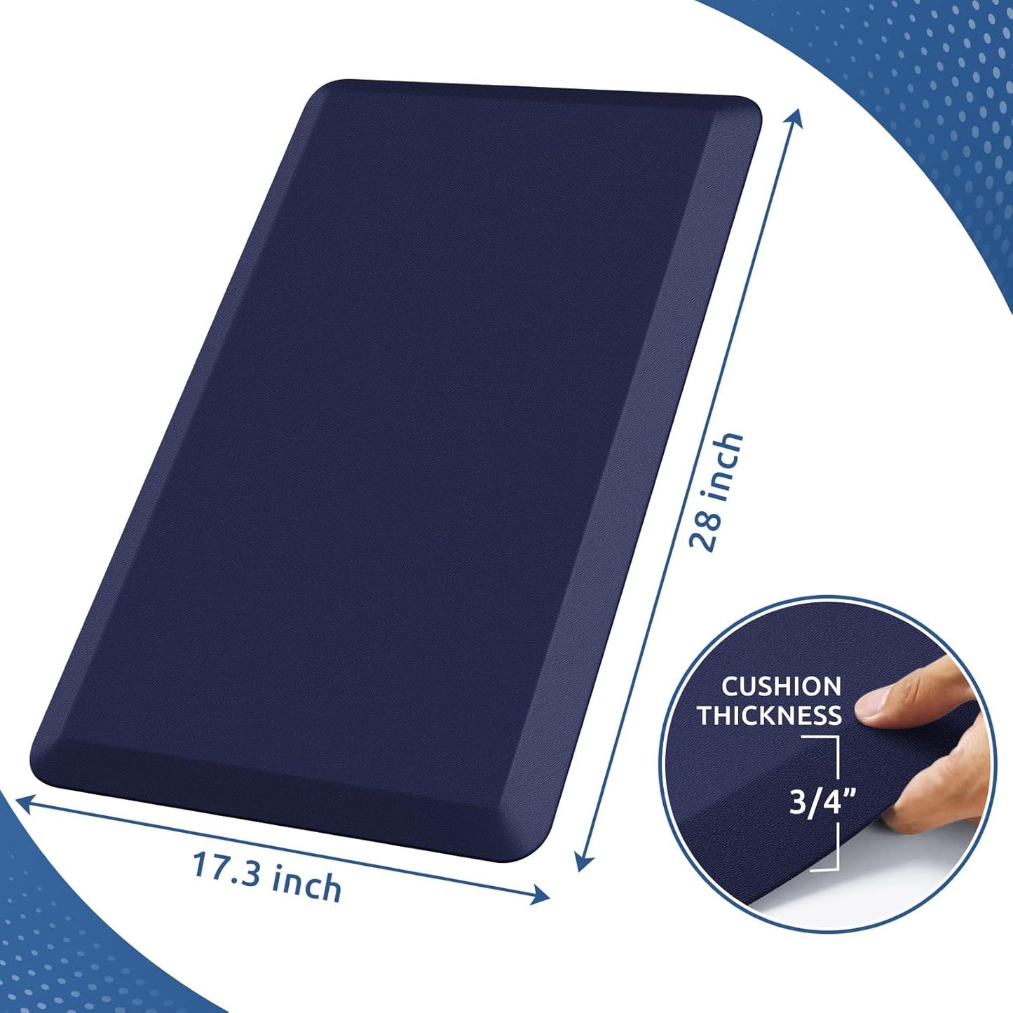 KitchenClouds Kitchen Mat Cushioned Anti Fatigue Kitchen Rug 0.8inch Waterproof Non Slip Kitchen Rugs and Mats Standing Desk Mat Comfort Floor Mats for Kitchen Sink Office (17.3"x28", Blue)