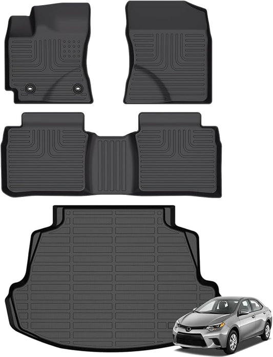 Floor Mats & Cargo Liner for Toyota Corolla 2019-2014 (Only Sedan) Set, All Weather Automotive TPE Floor Liners Anti-Slip Waterproof Accessories (Car Mats+Trunk Mat) Black