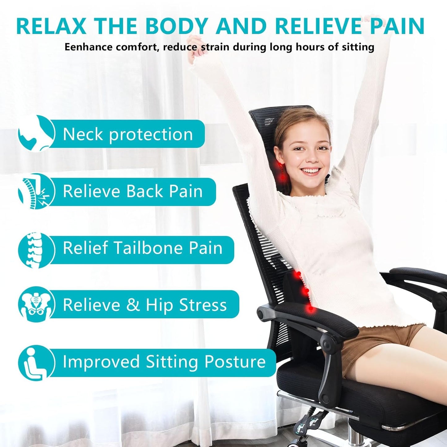 FLORICH Lumbar Support with Car headrest Back Pillow for Chair Headrest Pillow with Gel Memory Foam Massage Point Lumbar Support(Black)