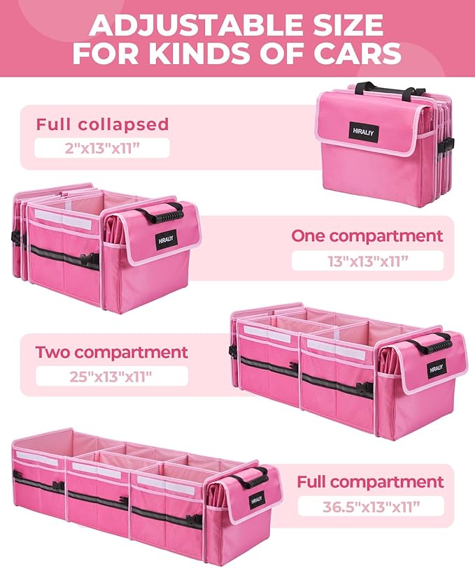 HIRALIY 4 in 1 Car Trunk Storage Organizer, Multi Compartment Foldable Trunk Storage Box with Leakproof Cooler Bag for Car Truck SUV