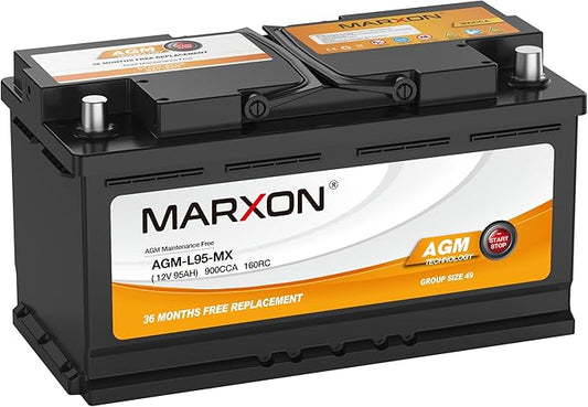 MARXON Group 49 H8 L5 Start and Stop Car Battery 12v 95AH 900CCA AGM BCI49 Maintenance Free Automotive Replacement Batteries