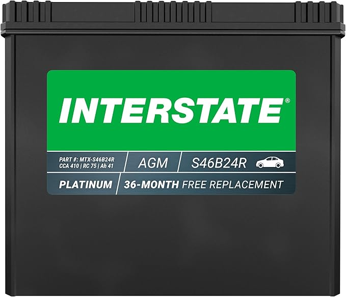 Interstate Batteries Group S46B24R AGM Car Battery Replacement (MTX-S46B24R) 12V, 410 CCA, 36 Month Warranty, Replacement Automotive Battery for Cars