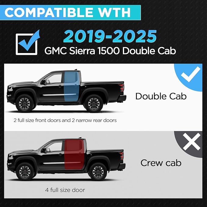 PZ Drop Down Running Boards Compatible with 2019-2025 GMC Sierra 1500 Double Cab, Black Heavy Duty Carbon Steel Truck Side Steps Rails Nerf Bars