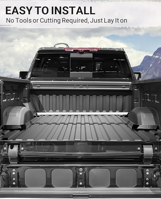 Ecarzo Truck Bed Mat for 2026 2025-2019 Chevy Silverado 1500/GMC Sierra 1500 5.8 FT Custom Fit Heavy-Duty TPE Car Cargo Bed Liner Anti-Slip All-Weather Tailgate Protector Odorless Pickup Accessories