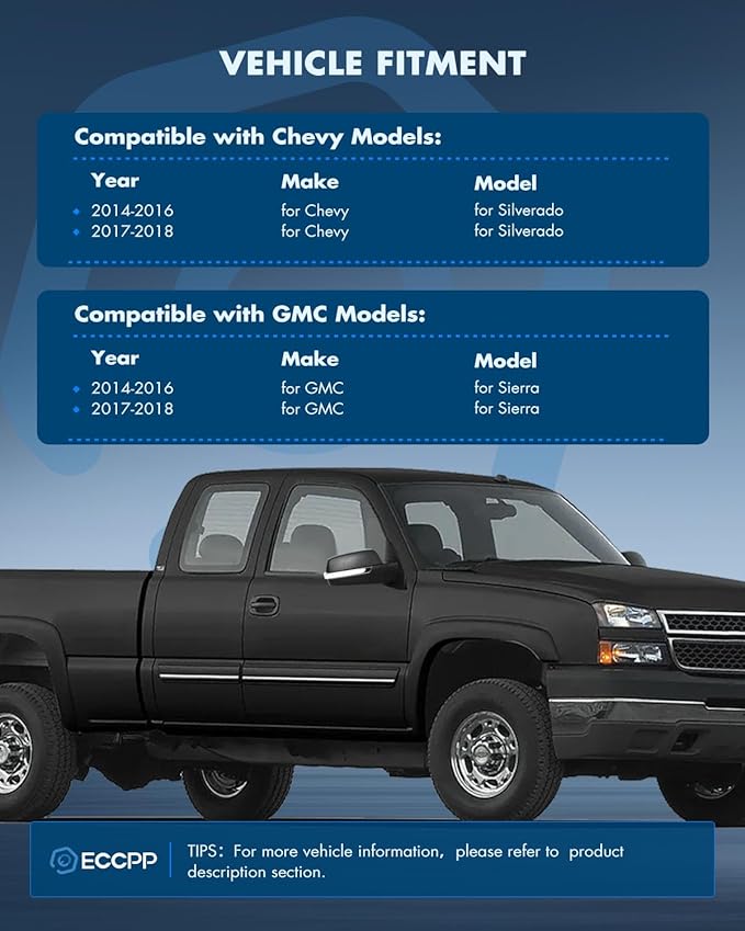 ECCPP Towing Mirrors Tow Mirrors Fit For 2014-2018 For Chevy For Silverado For GMC For Sierra A Pair With Power Heated Turn Signal On Cover Clearance lamp Puddle light Manual Folding Black Texture