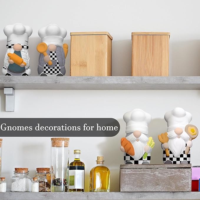 Eersida 6 Sets Christmas Chef Ceramics to Paint Black and White Chef Gnome Ready to Paint Your Own Ceramic Xmas Statue DIY Unpainted Ceramic Paintable Christmas Figurines Kit Crafts with Brush Palette