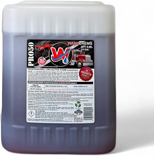Wash Chems Pro50 Touchless Car Wash Detergent Soap Concentrate - No Brushing, Commercial Grade Professional Auto Foam Cleaner Also Great for Trucks, RVs, Tractors (2.5 Gallons)