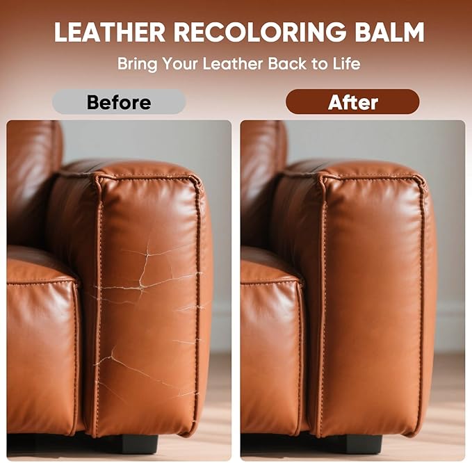 Leather Recoloring Balm - Scratch Repair & Color Restore Kit for Faded Leather, Couch & Car Seats - 10OZ Leather Restorer Balm for Furniture, Auto Interior, Vinyl, Accessories (Light Brown-Tan)