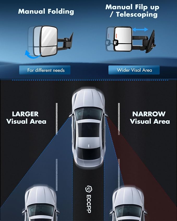 ECCPP Tow Mirrors Towing Mirrors Fit For 2007-2013 For Chevy Silverado 2007-2013 For GMC Sierra With Left Right Side Arrow Signal on Glass With Power Heated Turn Signal Light Back up lamp