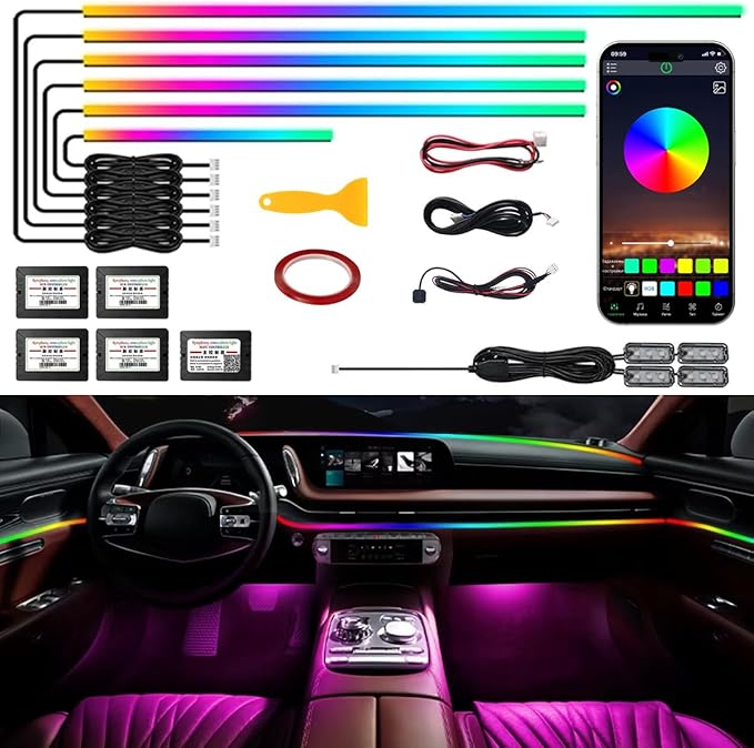 Dreamcolor Acrylic Interior Car LED Strip Light,RGB 10 in 1 Ambient Lighting Cars with Wireless APP,175 Inches 600 LED Music Sync Led Lights Kits,16 Million Car Interior Lights