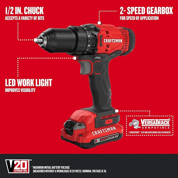 CRAFTSMAN V20 MAX Cordless Drill and Impact Driver, Power Tool Combo Kit with 2 Batteries and Charger (CMCK200C2AM)