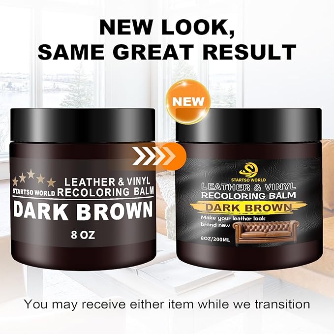 STARTSO WORLD Leather Recoloring Balm, Dark Brown Leather Repair Kit for Furniture, Leather Dye, Leather Color Restorer for Couches, Leather Couch Paint | Repair, Restore Faded & Scratched Leather